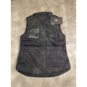 CertNWT Nobis Elora Womens XS Canadian Down Vest Dark Gray Black Leather Wool